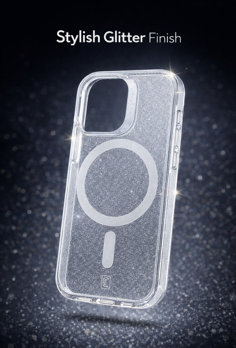 Cellularline Sparkle Mag Case for iPhone 15 Pro, MagSafe Compatible, Transparent Glitter Finish, Shock-Resistant Dual Material Cover – Clear Case - Image 4