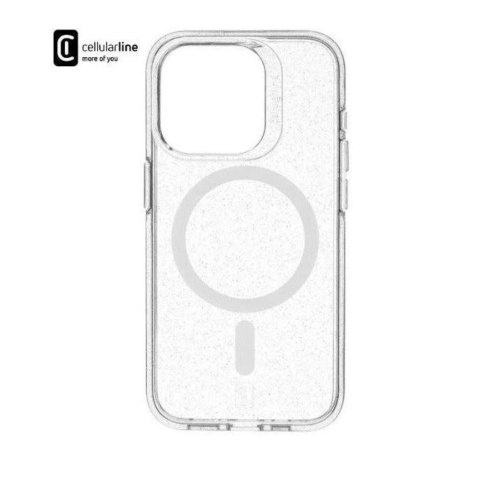 Cellularline Sparkle Mag Case for iPhone 15 Pro, MagSafe Compatible, Transparent Glitter Finish, Shock-Resistant Dual Material Cover – Clear Case - Image 1