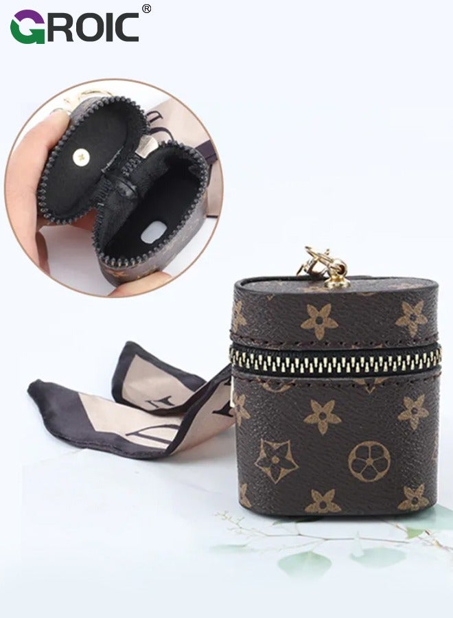 GROIC Mini Bag Purse Case for AirPods, Mini Purse Storage Bag, Earphone Storage Bag, Cute Coin Purse Headphone Bag for Car keys, Change, Pendants, Mini Bag Charms accessories for Women - Brown  - Image 2