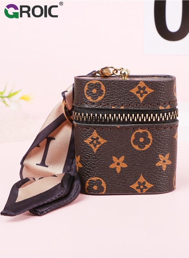 GROIC Mini Bag Purse Case for AirPods, Mini Purse Storage Bag, Earphone Storage Bag, Cute Coin Purse Headphone Bag for Car keys, Change, Pendants, Mini Bag Charms accessories for Women - Brown  - Image 5