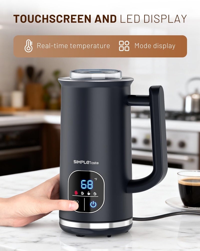 SIMPLETASTE Milk Frother, 4-in-1 Electric Milk Steamer with LED Touch Screen, Automatic Warm and Cold Foam Maker and Milk Warmer for Latte, Cappuccinos, Macchiato - Image 2