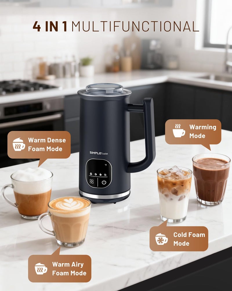 SIMPLETASTE Milk Frother, 4-in-1 Electric Milk Steamer with LED Touch Screen, Automatic Warm and Cold Foam Maker and Milk Warmer for Latte, Cappuccinos, Macchiato - Image 3