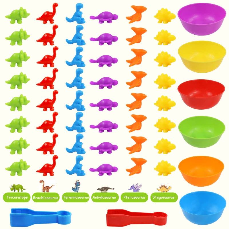 TSYAN Counting Toys Matching Game for Kids with Sorting Bowls Sensory Toys Color Classification Game Set Early Learning Toddler Preschool Montessori Educational Toys for 3 4 5 Years Old-Dinosaurs - Image 2