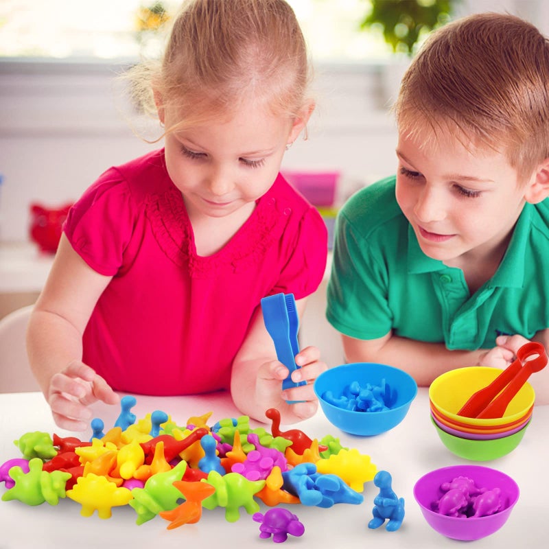TSYAN Counting Toys Matching Game for Kids with Sorting Bowls Sensory Toys Color Classification Game Set Early Learning Toddler Preschool Montessori Educational Toys for 3 4 5 Years Old-Dinosaurs - Image 3