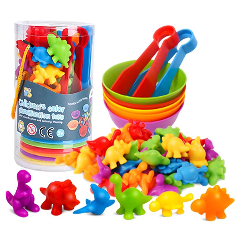 TSYAN Counting Toys Matching Game for Kids with Sorting Bowls Sensory Toys Color Classification Game Set Early Learning Toddler Preschool Montessori Educational Toys for 3 4 5 Years Old-Dinosaurs - Image 1