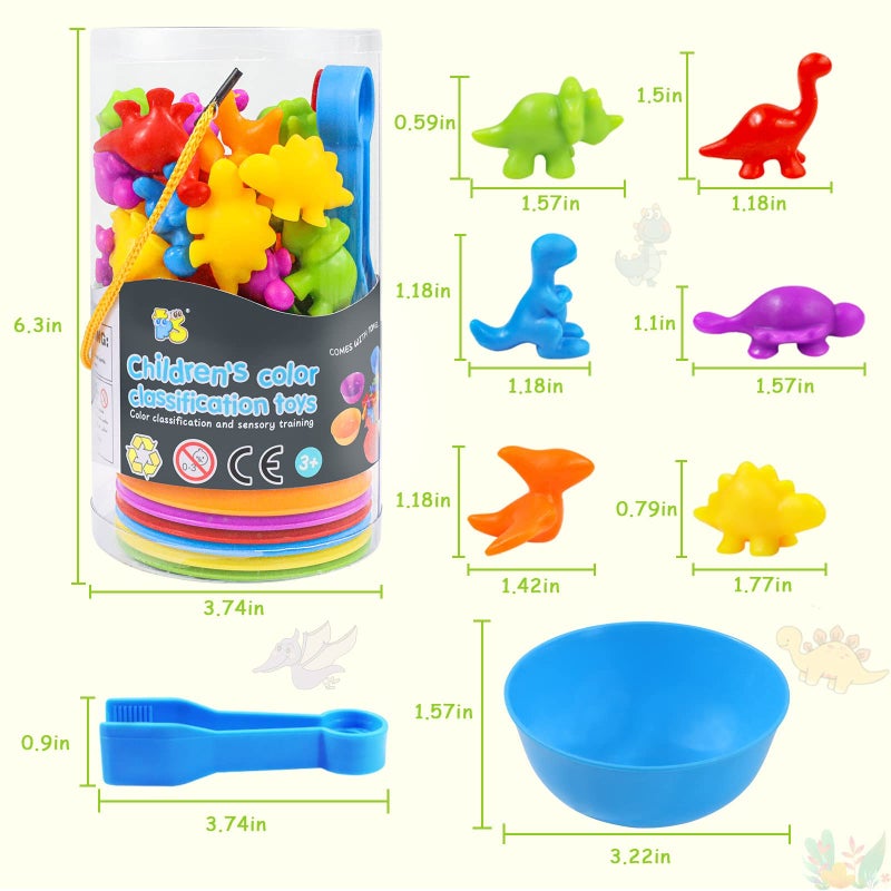 TSYAN Counting Toys Matching Game for Kids with Sorting Bowls Sensory Toys Color Classification Game Set Early Learning Toddler Preschool Montessori Educational Toys for 3 4 5 Years Old-Dinosaurs - Image 4