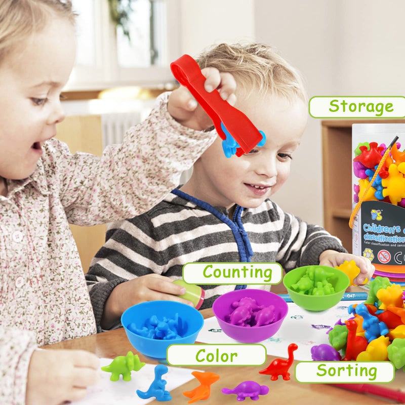 TSYAN Counting Toys Matching Game for Kids with Sorting Bowls Sensory Toys Color Classification Game Set Early Learning Toddler Preschool Montessori Educational Toys for 3 4 5 Years Old-Dinosaurs - Image 5