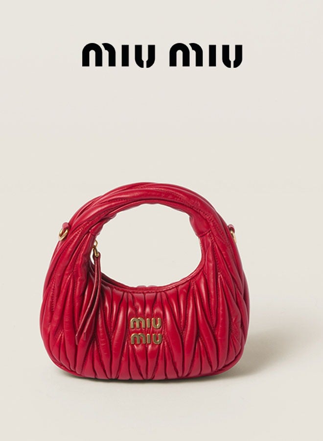 Miu Miu MIU Wander Matelasse Nappa Sheepskin Hobo Mini Women's Handbag, Half Moon Bag, Women's Crossbody Bag  - Image 1