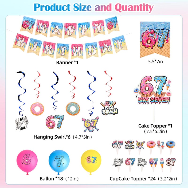 Tuhangcc 6 7 Birthday Decorations, 6 7 Meme Party Decorations Set Included Baseball Hanging Ornament Banner Large Cake Topper Cupcake Toppers Balloons for Baseball Birthday Party or 6 7 Party Decoration - Image 3