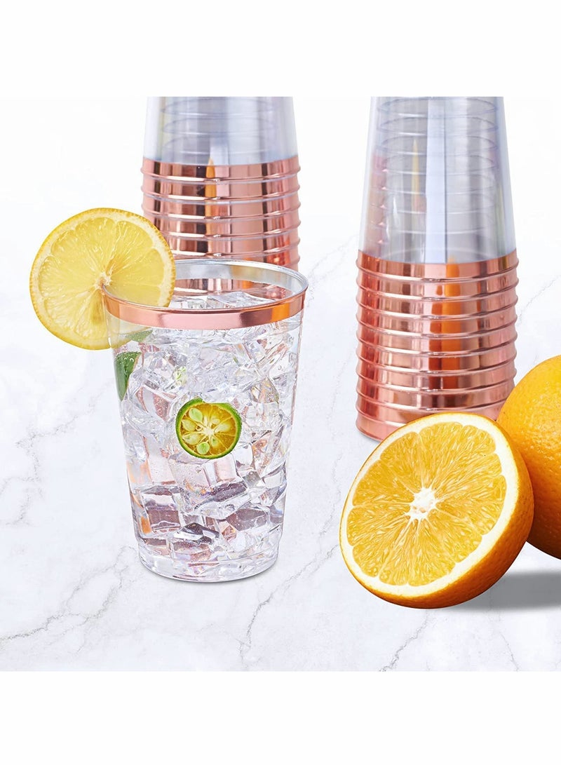 Excefore Rose Gold Rimmed Plastic Cup, 20Pack 10oz Clear Plastic Cups Tumblers, Fancy Disposable Hard Plastic Cups with Gold Rim for Wedding Cups Elegant Party Cup - Image 3