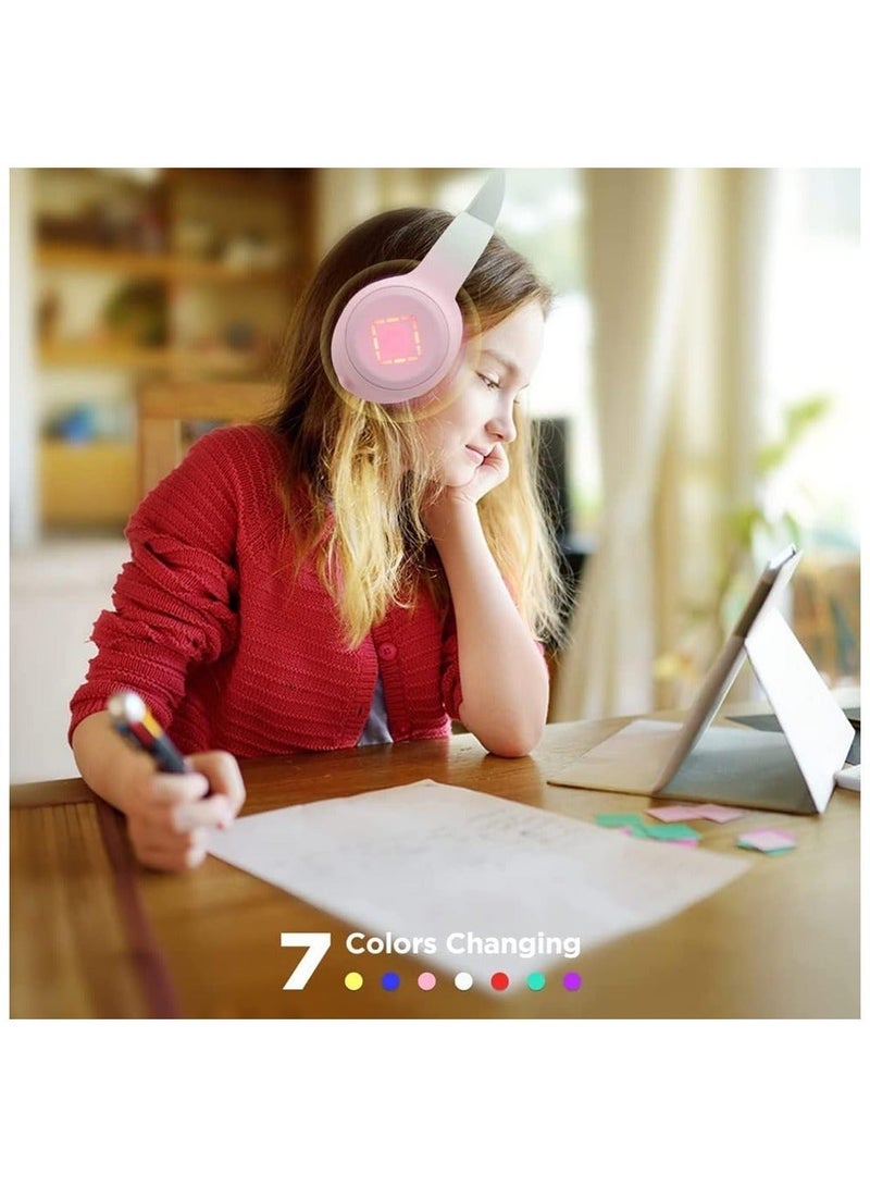 تمويل سماعات رأس للأطفال، سماعات أذن بلوتوث LED خفيفة للأطفال مع ميكروفون، سماعات رأس للفتيات لاسلكية، بطاقة TF، صوت 3.5 مم، سماعات أذن لاسلكية/سلكية قابلة للطي للأطفال على الأذن للأولاد والبنات والبالغين - Image 5