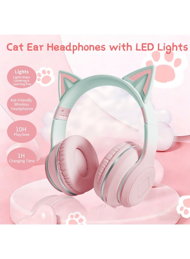 caijin Kids Headphones,Cat Ear Led Light Bluetooth Kids Headphones with Mic,Girls Headphones Wireless,TF Card,with audio jack,Wireless/Wired Foldable Kids On Ear Headphones for Boys Girls Adults (Pink) - Image 5