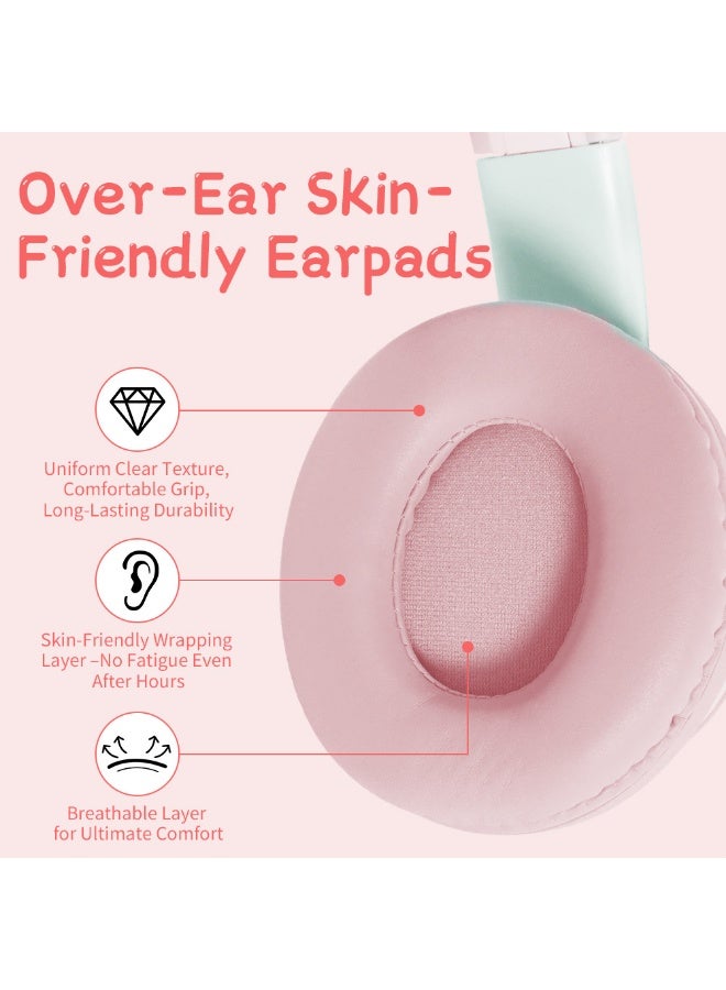 caijin Kids Headphones,Cat Ear Led Light Bluetooth Kids Headphones with Mic,Girls Headphones Wireless,TF Card,with audio jack,Wireless/Wired Foldable Kids On Ear Headphones for Boys Girls Adults (Pink) - Image 3
