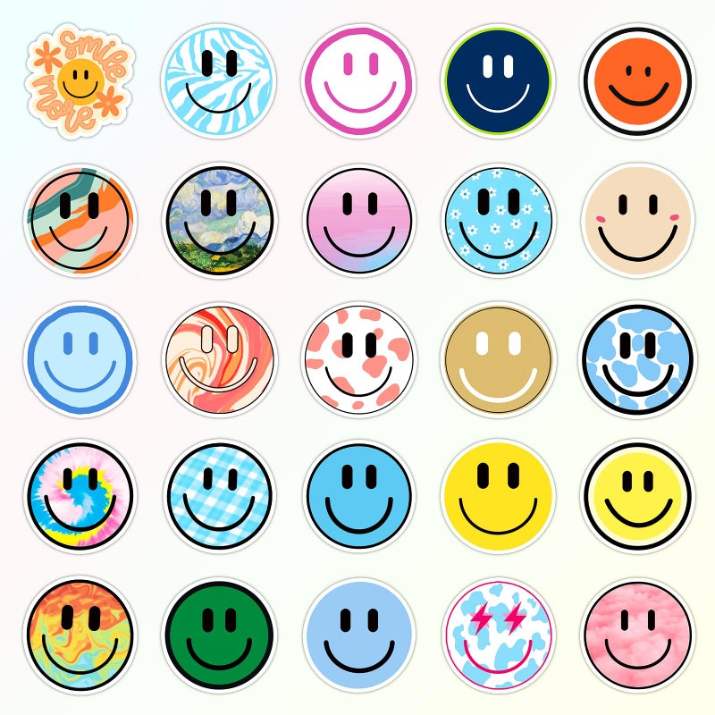 Wercokt 50PCS Smiling Stickers, Cute Water Bottle Stickers for Kids, for Teaching Rewards, Notebooks, Stationery, Luggage, Cartoon PVC Happy Stickers - Image 3
