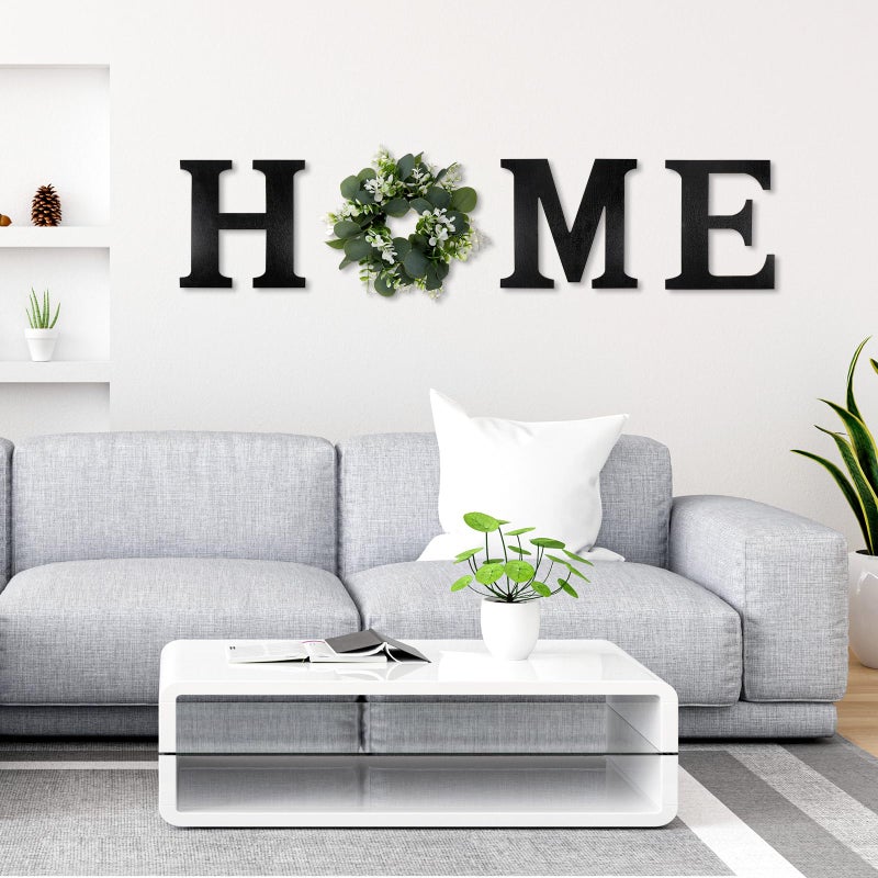 Dimeho Wood Home Sign with Artificial Eucalyptus Wreath for O, Farmhouse Wall Home Sign Rustic Wooden Hanging Letters Decorative Wall Art Decor for Living Room Kitchen Housewarming Couple Gifts - Image 4