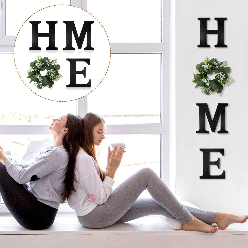 Dimeho Wood Home Sign with Artificial Eucalyptus Wreath for O, Farmhouse Wall Home Sign Rustic Wooden Hanging Letters Decorative Wall Art Decor for Living Room Kitchen Housewarming Couple Gifts - Image 5