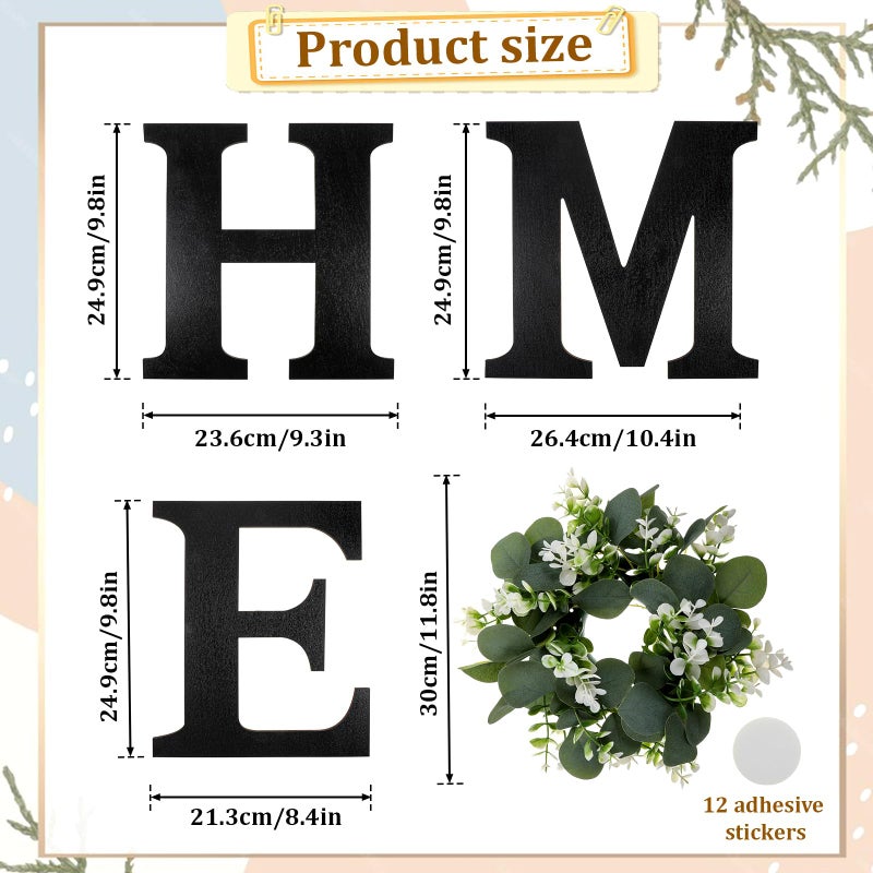 Dimeho Wood Home Sign with Artificial Eucalyptus Wreath for O, Farmhouse Wall Home Sign Rustic Wooden Hanging Letters Decorative Wall Art Decor for Living Room Kitchen Housewarming Couple Gifts - Image 2