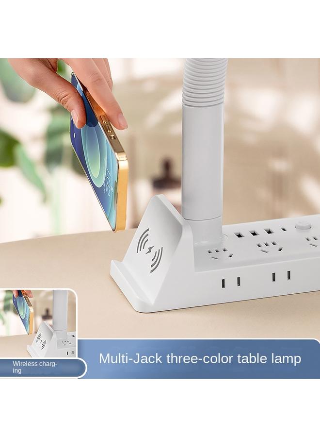 الأزرق جي دبليو مصباح مكتبي متعدد الوظائف قابل لإعادة الشحن لاسلكي مع مقبس USB مصباح مكتبي مدمج LED لحماية العين مصباح ليلي لغرفة النوم بجانب السرير - Image 5