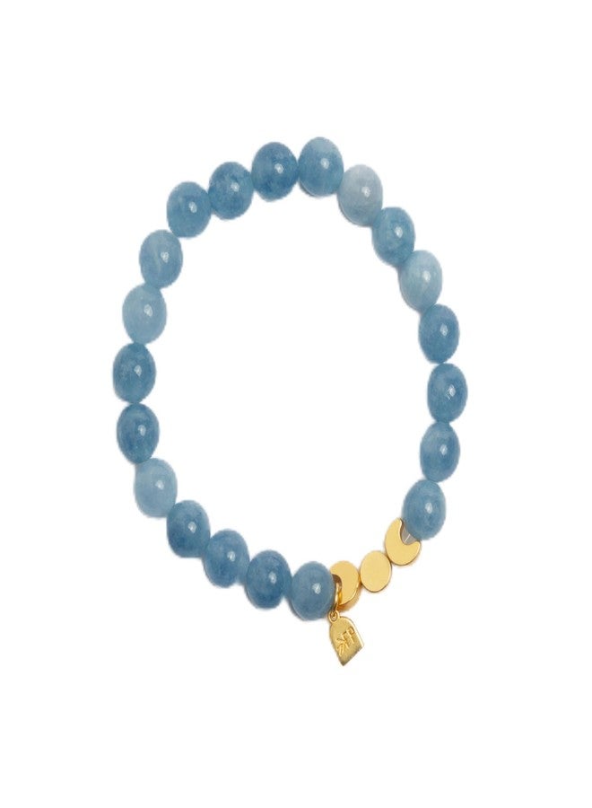 Freshly Picked Beaded March Birthstone Bracelet 8", Semi-Precious Stone Bead, for Women, Mama Gifts (Aquamarine) - Image 1