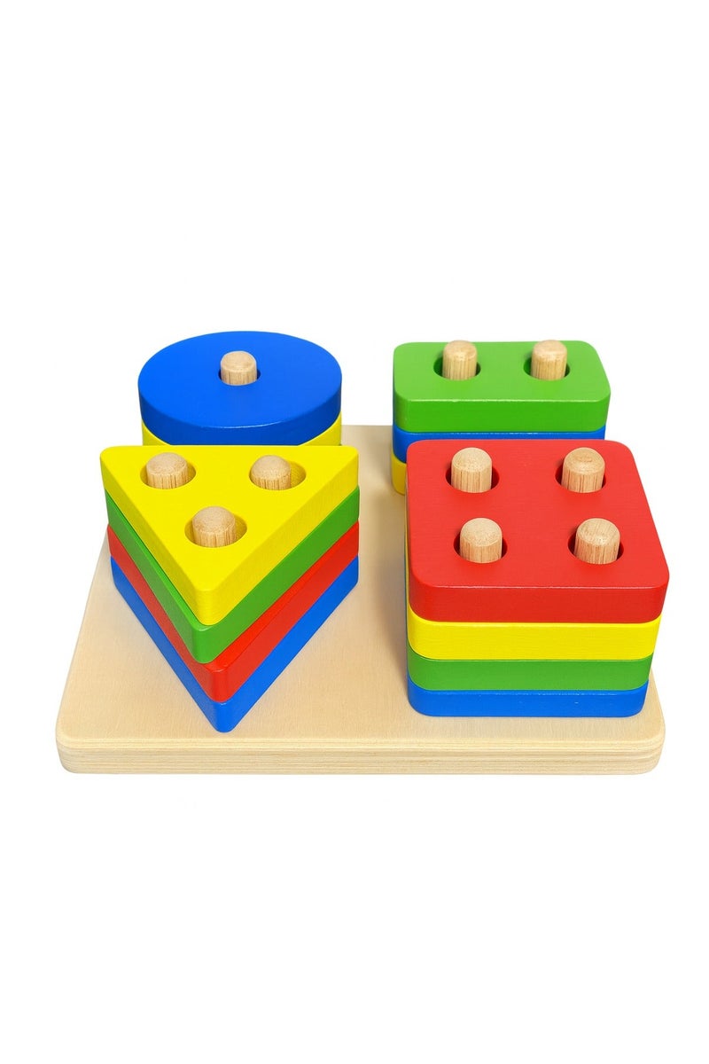 لوحة تصنيف الأشكال الخشبية – دايرة، مثلث، مربع ومستطيل (أزرق، أحمر، أخضر، أصفر) - Image 1