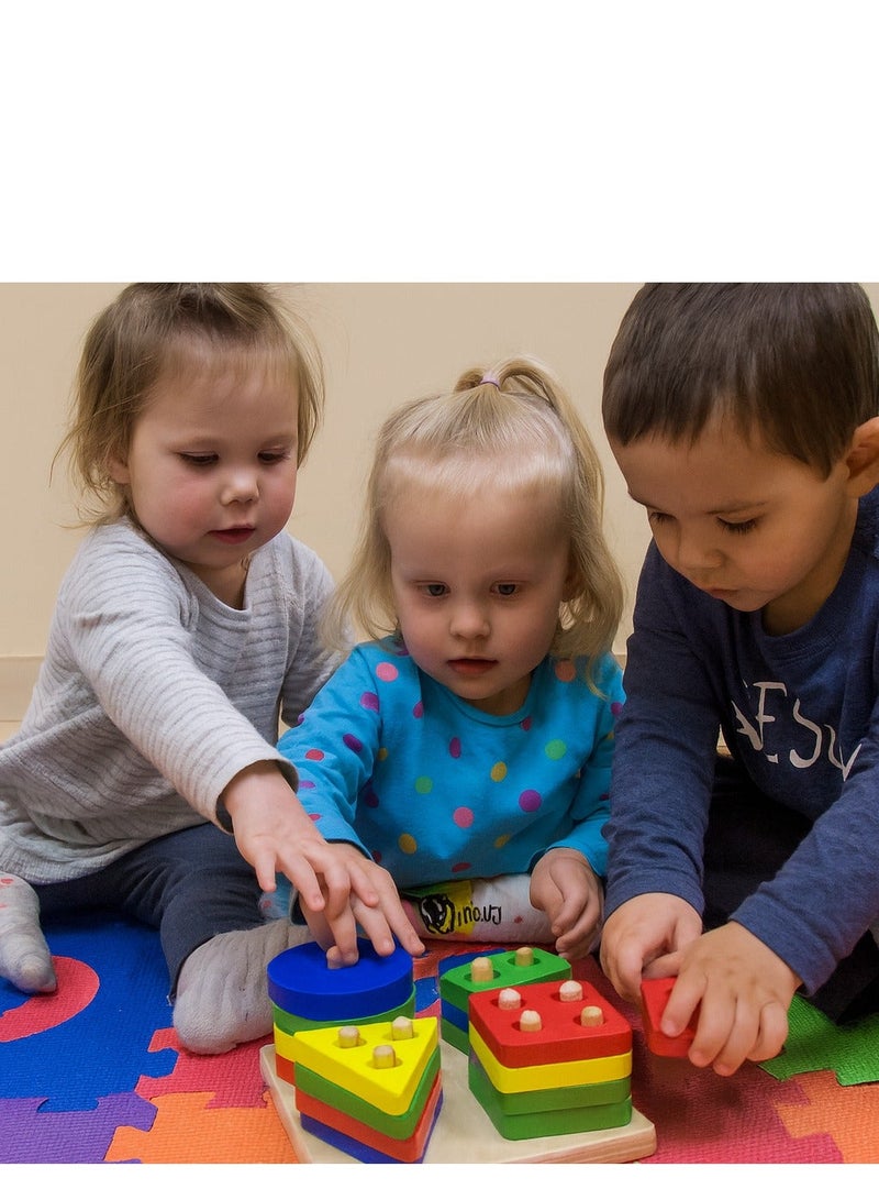 لوحة تصنيف الأشكال الخشبية – دايرة، مثلث، مربع ومستطيل (أزرق، أحمر، أخضر، أصفر) - Image 2