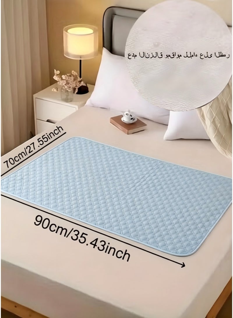 وسادات سرير فاخرة مقاومة للماء مقاس 90 × 70 سم، وسادة سرير قابلة لإعادة الاستخدام وقابلة للغسل للعناية بكبار السن والأطفال والحيوانات الأليفة، وسادة حفاضات حماية مضادة للتسرب مع طبقات فائقة الامتصاص، وسادات سفلية ماصة (أزرق) - Image 1