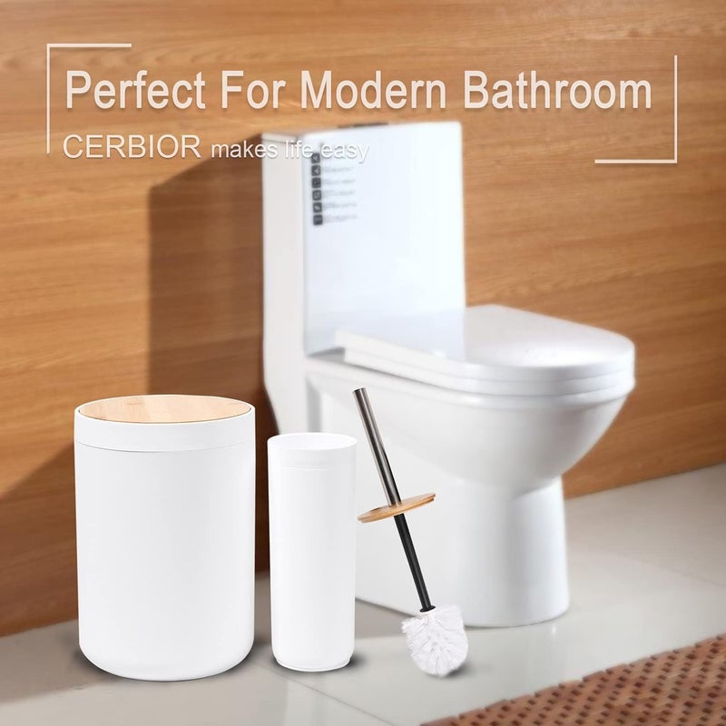 CERBIOR مجموعة إكسسوارات الحمام 8 قطع من الخيزران تشمل موزع الصابون، حامل فرشاة الأسنان، كوب فرشاة الأسنان، طبق الصابون، موزع حامل أعواد القطن كهدية للبيت الجديد (8-خيزران أبيض) - Image 5