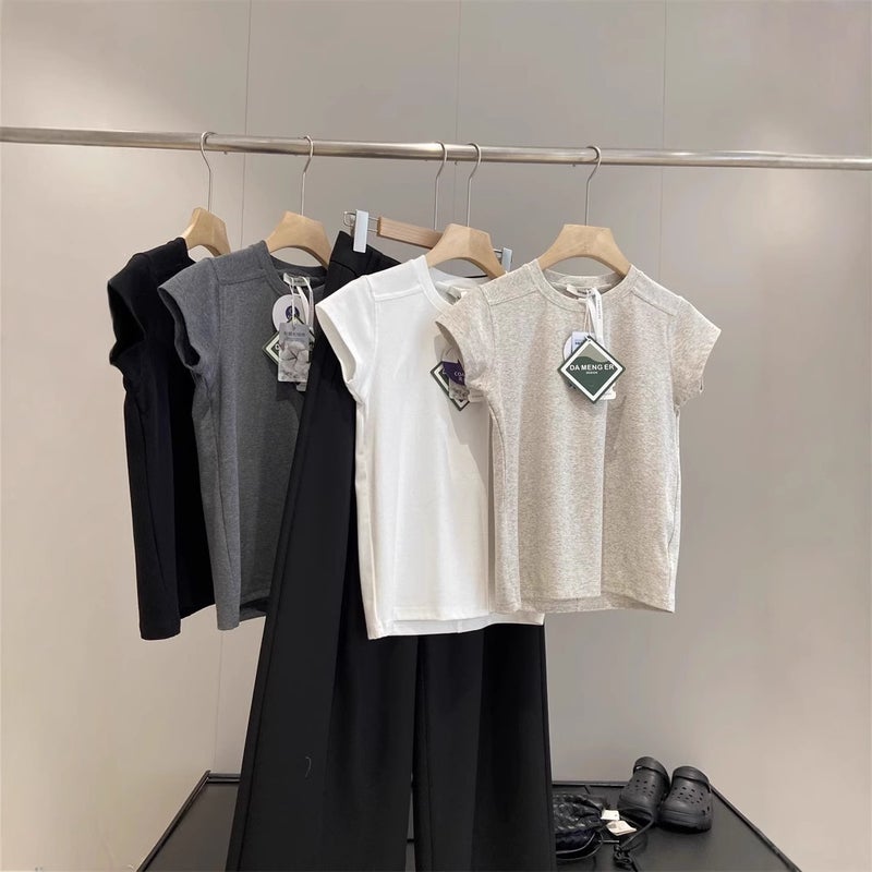 Women's Solid Color Cotton T-Shirt - Short Sleeve, Round Neck, Relaxed Fit - Image 5