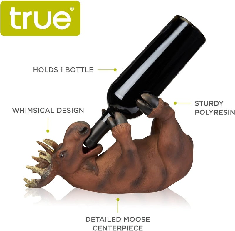 True Mischievous Moose Polyresin Wine Bottle Holder - Tabletop Wine Storage Rack, Gifts for Wine Lovers, Brown, Holds 1 Standard Wine Bottle - Image 2