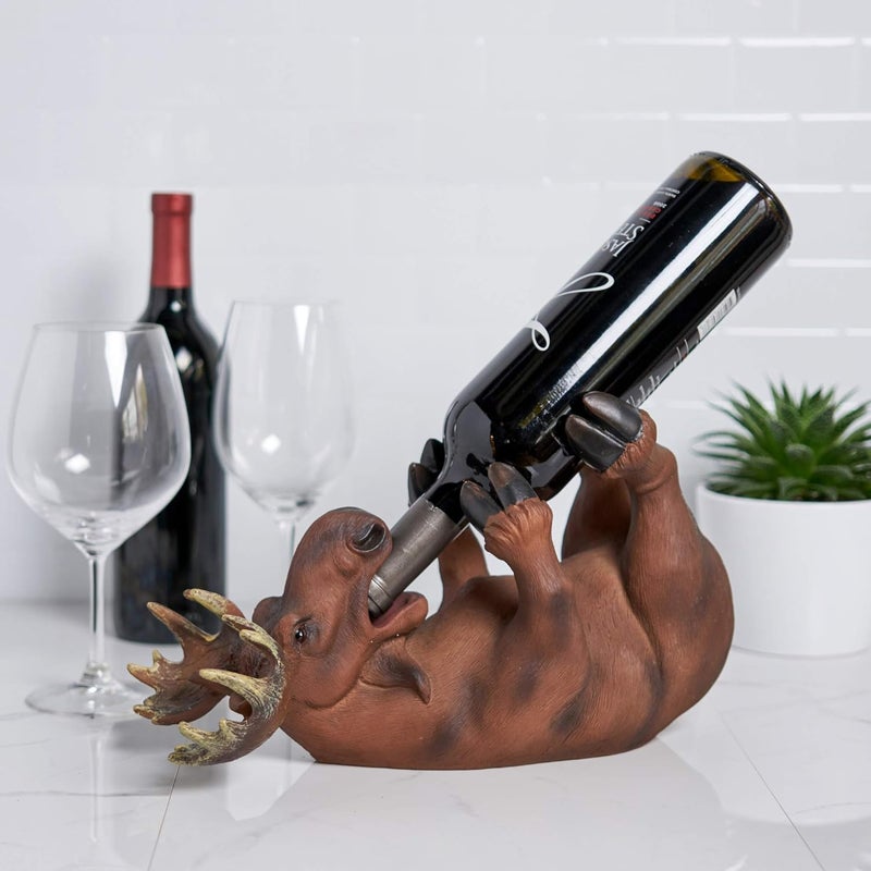 True Mischievous Moose Polyresin Wine Bottle Holder - Tabletop Wine Storage Rack, Gifts for Wine Lovers, Brown, Holds 1 Standard Wine Bottle - Image 5