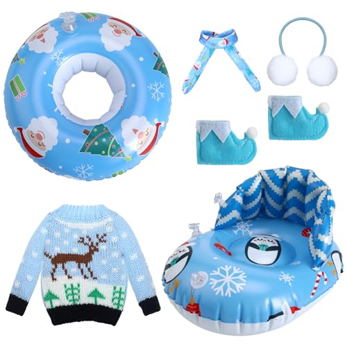 Cindeer 6 Pcs Christmas Doll Accessories Set Includes Clothes Sweater Ear Muffs Scarf Shoes Sleigh Snow Ring Set for 115 Inch DollBlue Penguin - Image 1