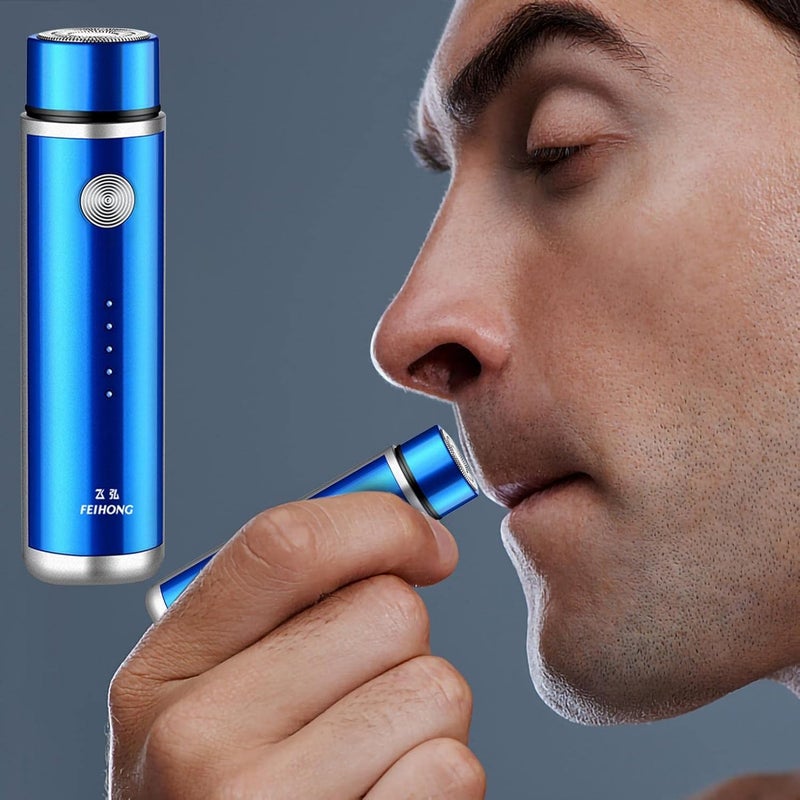 klarako Washable Portable Electric Shaver, Mini Portable Electric Shaver Mini Portable Electric Razor Waterproof Cordless Pocket Razor Wet and Dry Rotary Shaver Fast Charge Mens Shavers Electric (Blue) - Image 1