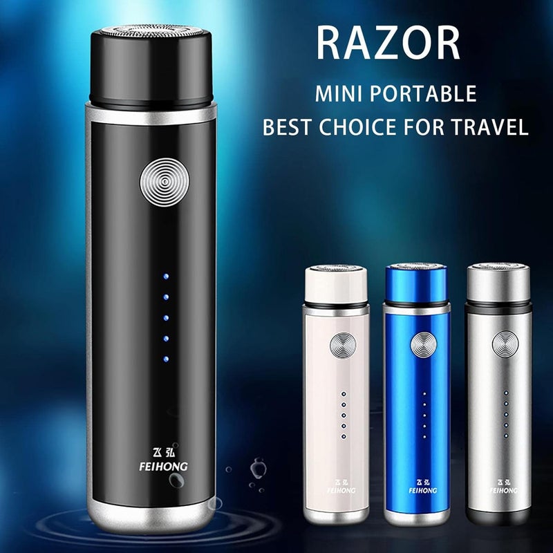 klarako Washable Portable Electric Shaver, Mini Portable Electric Shaver Mini Portable Electric Razor Waterproof Cordless Pocket Razor Wet and Dry Rotary Shaver Fast Charge Mens Shavers Electric (Blue) - Image 2