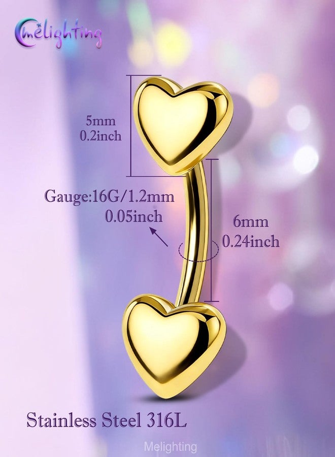 Melighting 16G Double Heart Eyebrow Piercing Jewelry 316L Surgical Steel Double-Ended Gold Rook Earring for Women 1.2 mm Daily Helix Lobe Jewellery 6 mm - Image 5