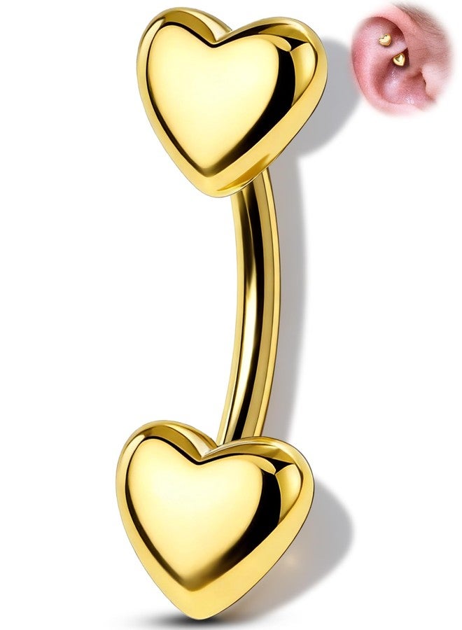 Melighting 16G Double Heart Eyebrow Piercing Jewelry 316L Surgical Steel Double-Ended Gold Rook Earring for Women 1.2 mm Daily Helix Lobe Jewellery 6 mm - Image 1