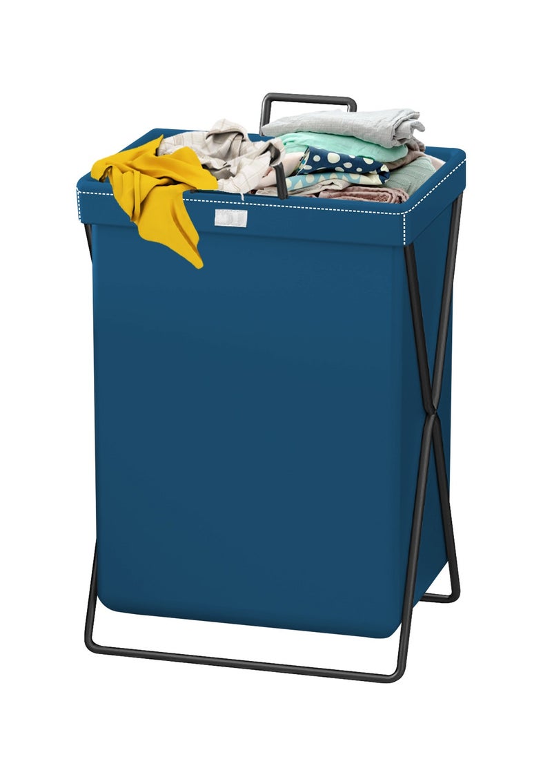 HomarKet - Large Laundry Basket, Waterproof, Freestanding Leather Laundry Hamper, Collapsible Tall Clothes Hamper with Extended Handles and Cover for Clothes Toys in the Dorm and Family-Blue - Image 1