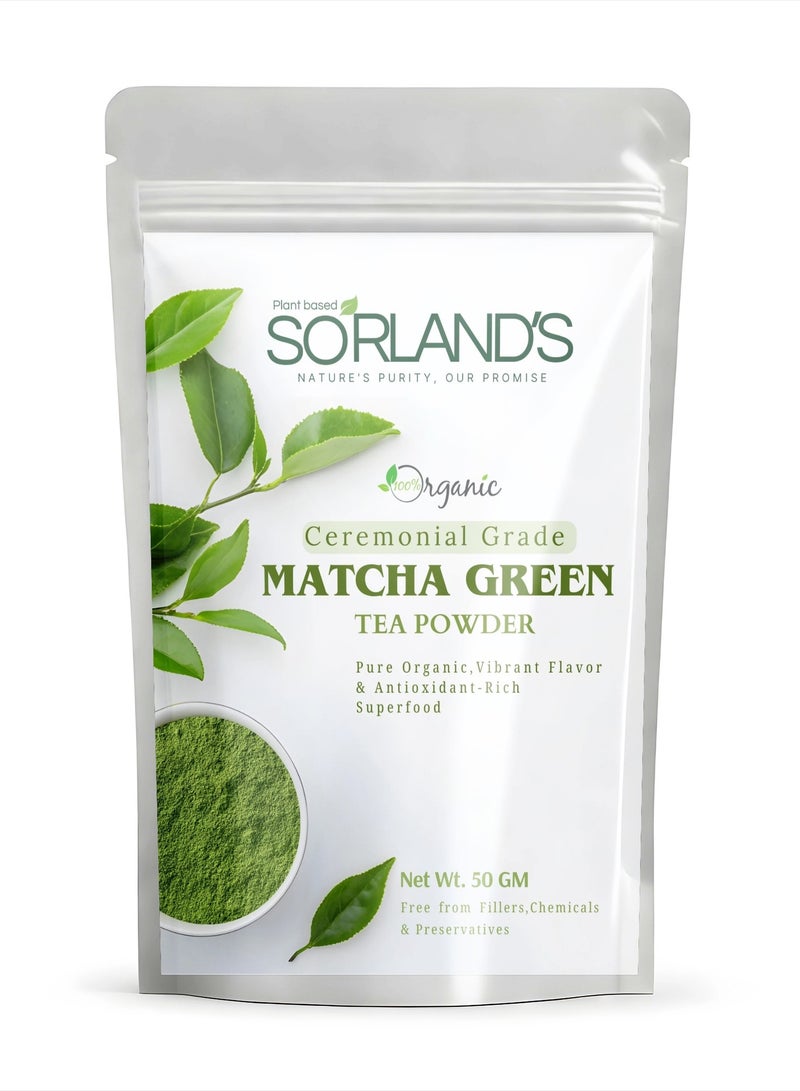 Sorland's Organic Matcha Tea Powder 50g – 100% Pure Organic Matcha, Ceremonial Grade, Natural Energy & Antioxidants – No Additives, Fillers, or Artificial Sweeteners (50 Servings)