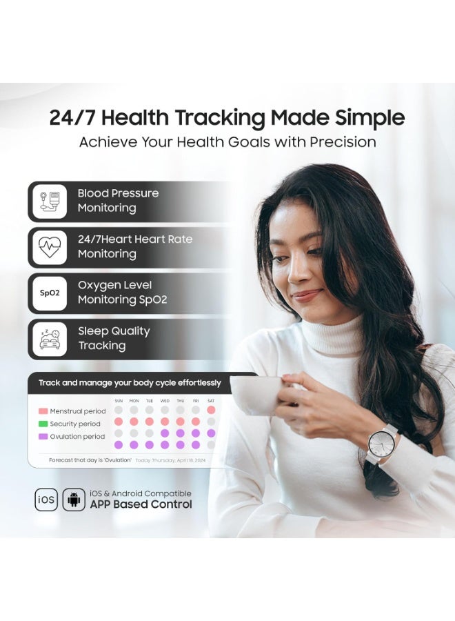 Xcell Selen 3 Women's Smartwatch | 1.27" AMOLED Display | Slim Design | IP67 | Bluetooth Calling | Heart Rate & SpO2 | Workout Detection |1 Week Battery | English & Arabic- Silver Metal Frame & Strap - Image 5