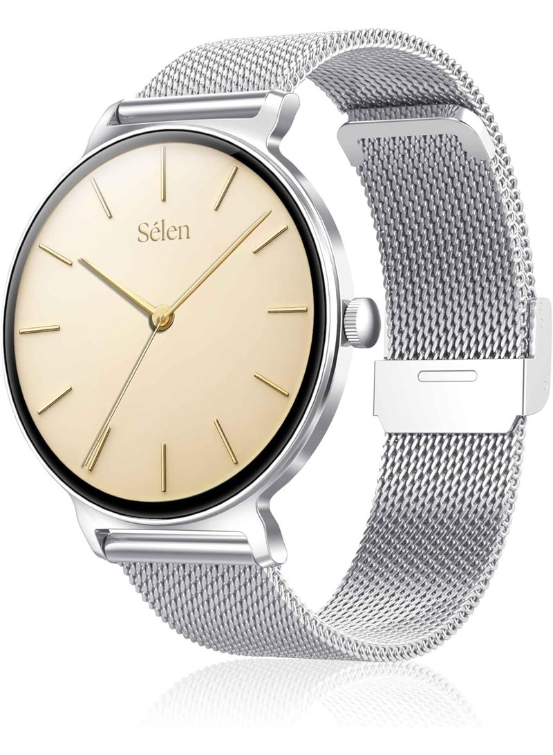 Xcell Selen 3 Women's Smartwatch | 1.27" AMOLED Display | Slim Design | IP67 | Bluetooth Calling | Heart Rate & SpO2 | Workout Detection |1 Week Battery | English & Arabic- Silver Metal Frame & Strap - Image 1
