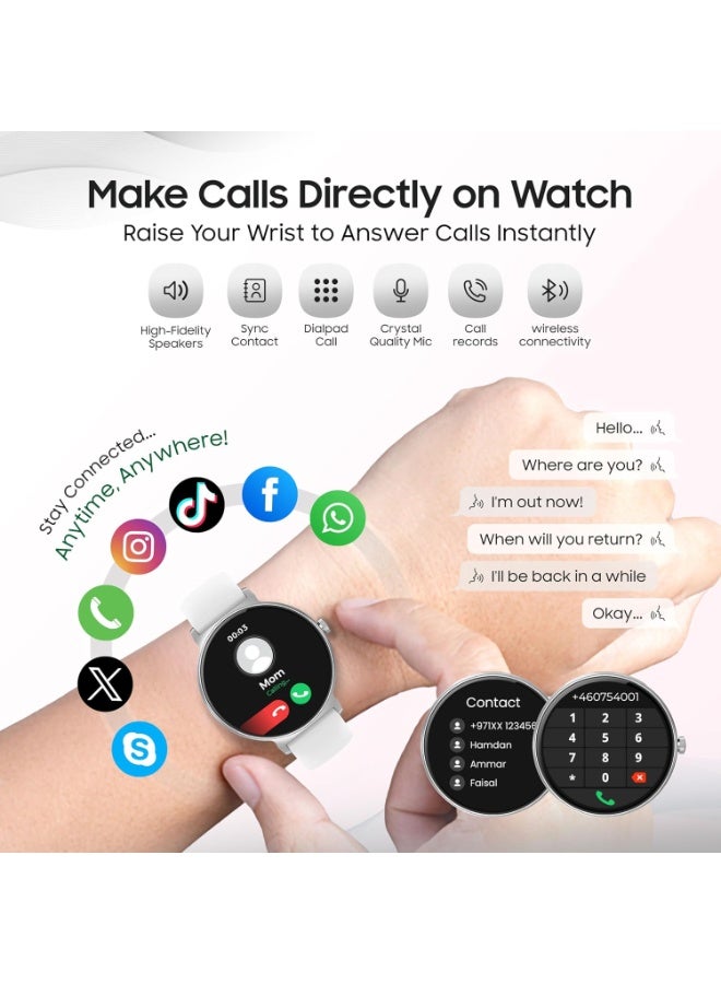 Xcell Selen 3 Women's Smartwatch | 1.27" AMOLED Display | Slim Design | IP67 | Bluetooth Calling | Heart Rate & SpO2 | Workout Detection |1 Week Battery | English & Arabic- Silver Metal Frame & Strap - Image 3