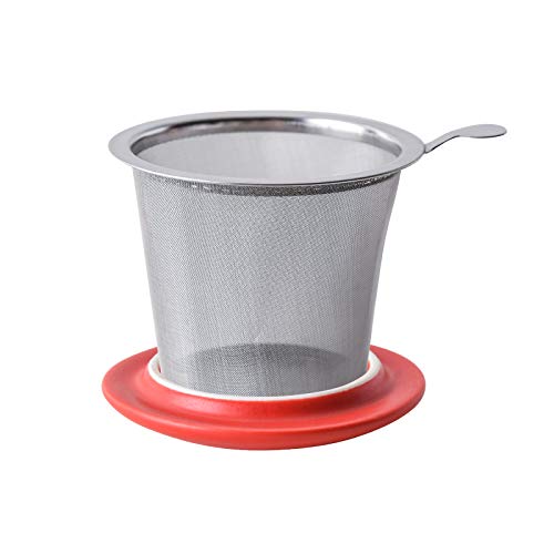 Yundu 12 OZ Matte Red Ceramics Teacup with Infuser and Lid, Mug with Lid for Steeping - Stainless Steel Infuser for Loose Leaf Tea, Home Office Gift for Tea Lovers - Image 4