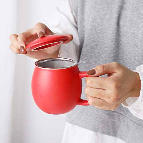 Yundu 12 OZ Matte Red Ceramics Teacup with Infuser and Lid, Mug with Lid for Steeping - Stainless Steel Infuser for Loose Leaf Tea, Home Office Gift for Tea Lovers - Image 5
