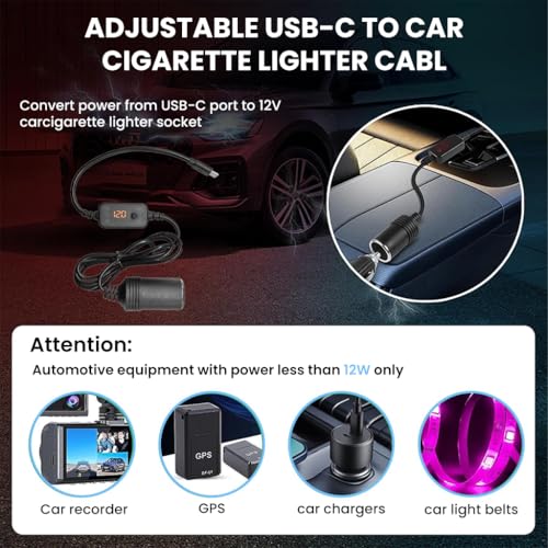 STHIRA® USB C to Cigarette Lighter Adapter Cable, 5V to 12V Type-C to Cigarette Lighter Socket Adapter Cable, Universal Car USB Boost Converter with Adjustable Voltage and USB Converter Tip (0.7m) - Image 5