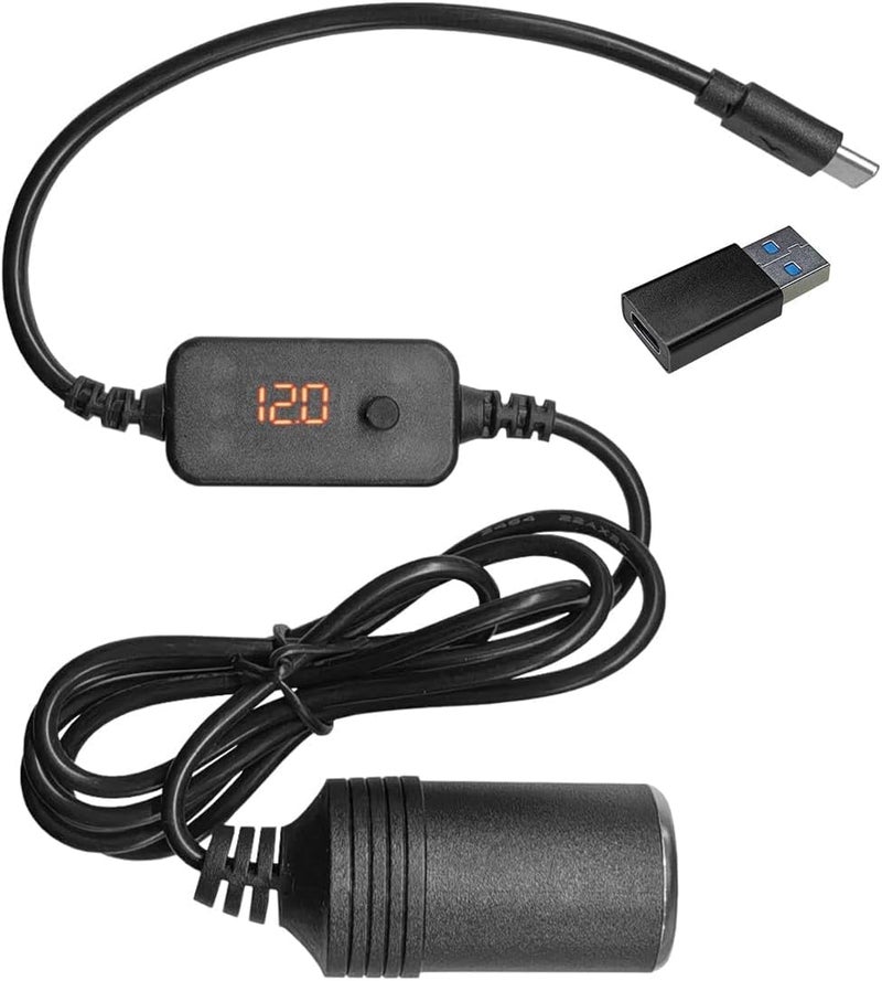 STHIRA® USB C to Cigarette Lighter Adapter Cable, 5V to 12V Type-C to Cigarette Lighter Socket Adapter Cable, Universal Car USB Boost Converter with Adjustable Voltage and USB Converter Tip (0.7m) - Image 1