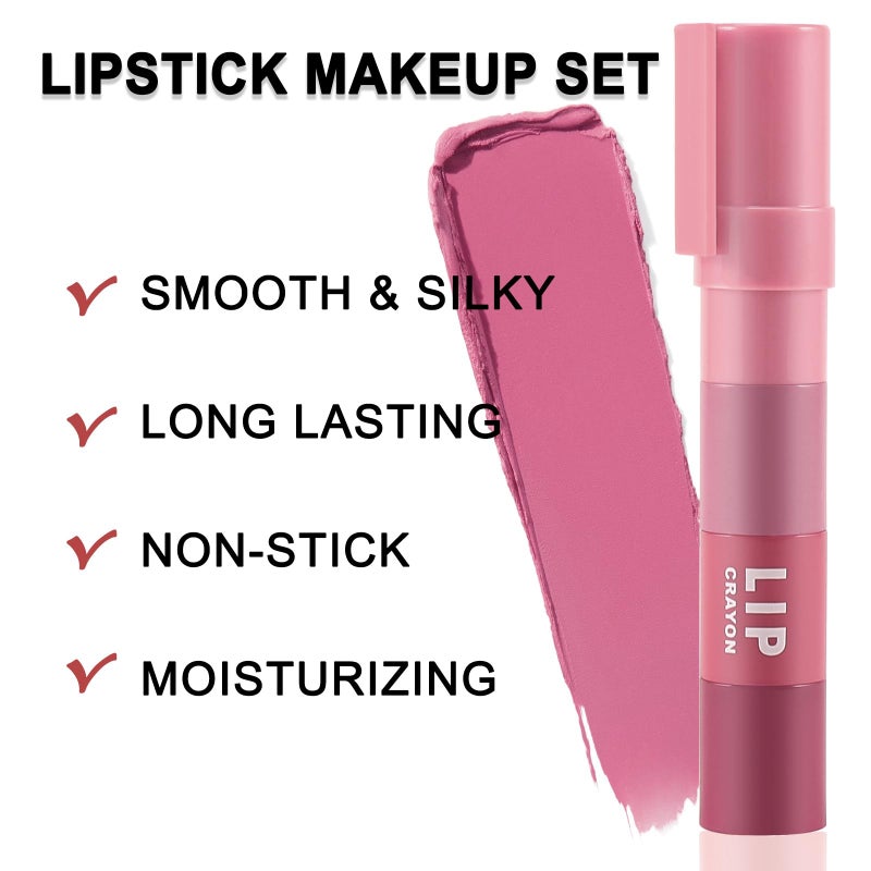 Boobeen Lipstick Crayon Lip Gloss Makeup Lasting Matte Velvet Multi-Color Lipstick Pencil, Crayon Lip Stick Set Gifts for Girls and Women, 4 Colors - Image 3
