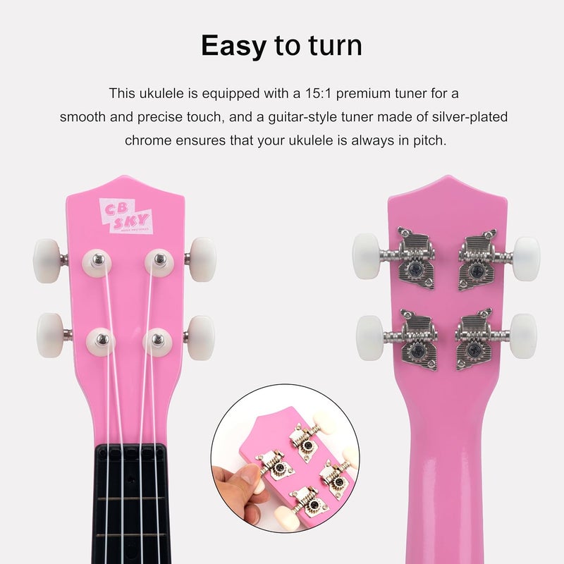 CB SKY Soprano Ukulele 21"/53cm beginners, students kids guitar (Pink) - Image 3