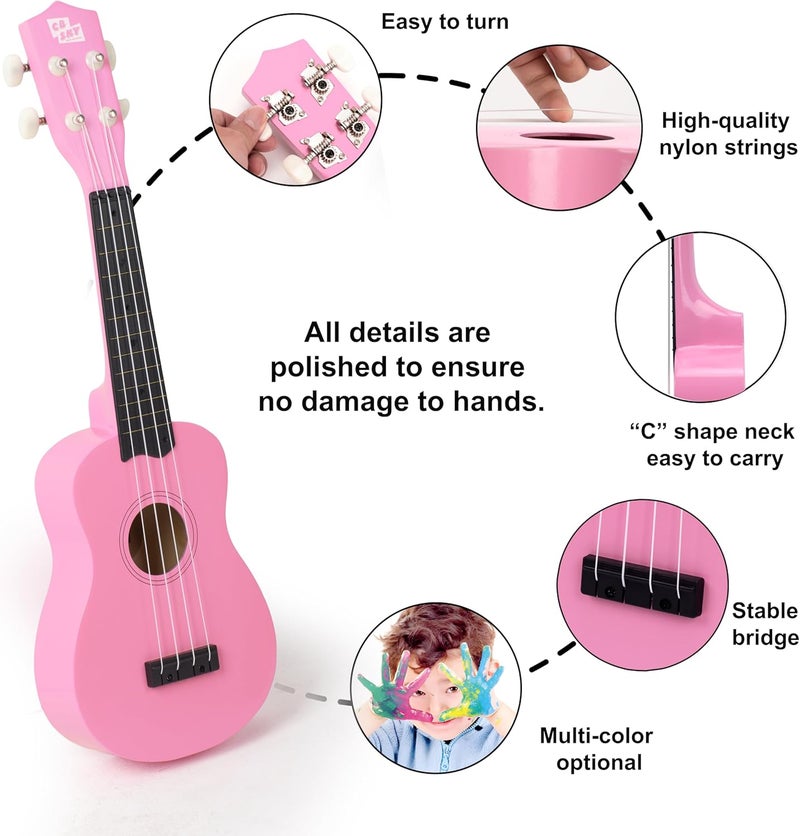 CB SKY Soprano Ukulele 21"/53cm beginners, students kids guitar (Pink) - Image 2