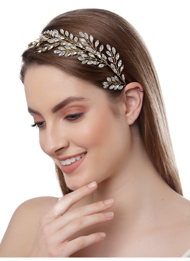 Vogue Hair Accessories Vogue Hair Accessories Metal Handmade Crystal Leaf Fancy Party Hairband Headband for Women (Silver Handmade)  - Image 1