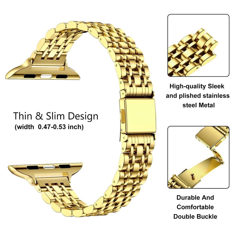 erorex For Apple Watch Se 44Mm Slim Seven Bead Slingshot Buckle Metal Watch Band(Gold) - Image 2