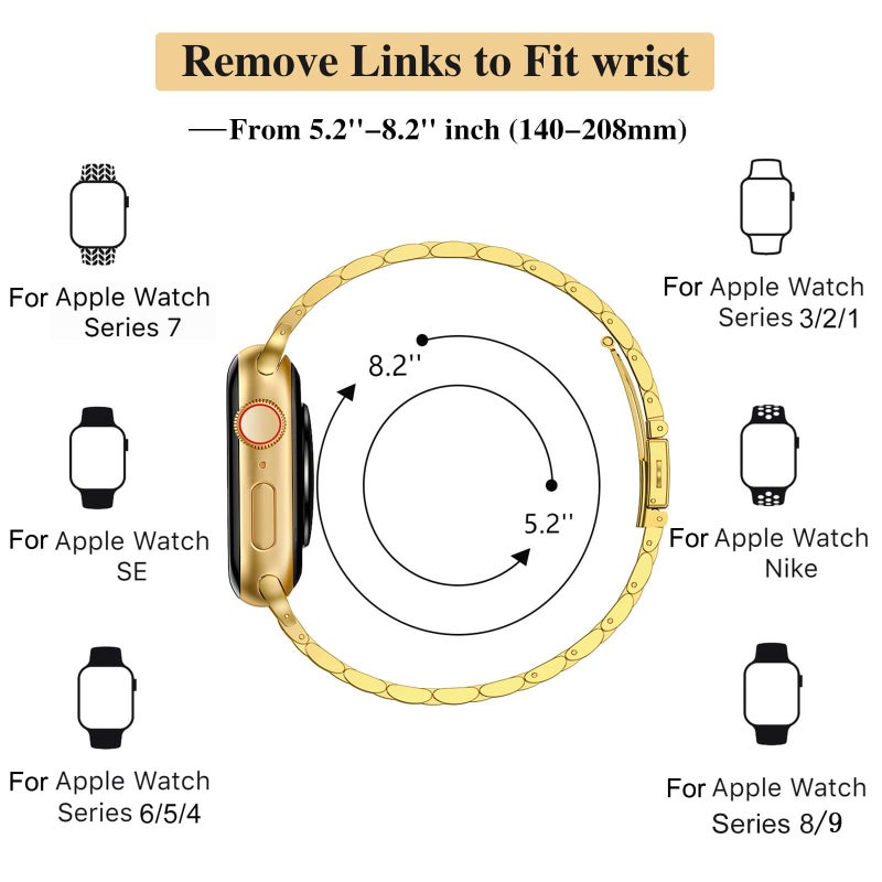 erorex For Apple Watch Se 44Mm Slim Seven Bead Slingshot Buckle Metal Watch Band(Gold) - Image 3